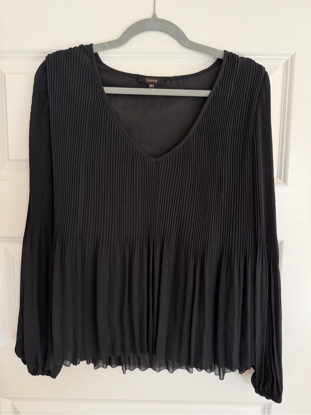 Women’s Black Pleated V-Neck Blouse
